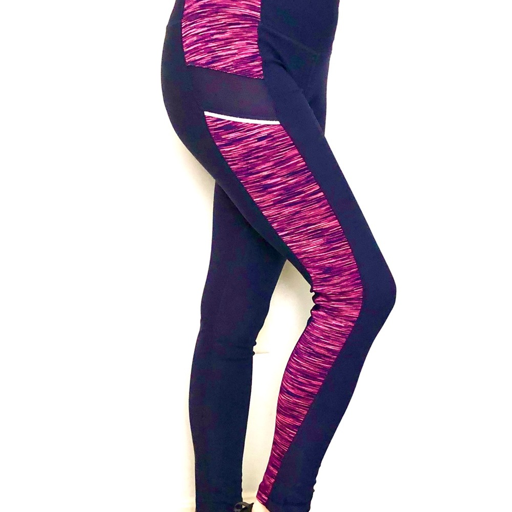 3 LEGGINGS BUNDLE Flowers Blue Pink - Picture 3 of 4